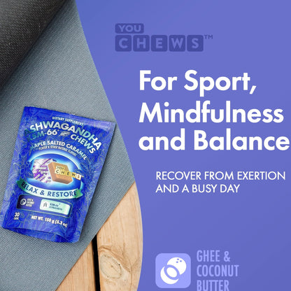 KSM-66 Ashwagandha Chews for Stress Relief & Mood Support, Relaxation & Recovery, Maple Salted Caramel, 30 Soft Chews, Vegan & Sugar-Free