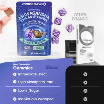 KSM-66 Ashwagandha Chews for Stress Relief & Mood Support, Relaxation & Recovery, Maple Salted Caramel, 30 Soft Chews, Vegan & Sugar-Free